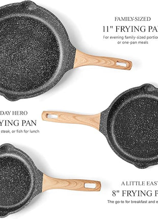 Non Stick Frying Pan Set - YIIFEEO Granite Skillet Set with 100% PFOA & PTFE Free, Induction Egg Omelette Pans for Cooking Pan Set, Cookware Set Nonstick Pots and Pans Set Gift for Women