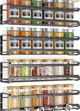 Spice Rack Wall Mounted 4 Pack,Space-Saving Spice Organizer for Spice Jars and Seasonings,Screw or Adhesive Hanging Spice Rack Organizer for Your Kitchen Cabinet,Pantry Door,11.41x2.75x2.75in