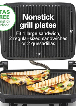 Hamilton Beach Panini Press Sandwich Maker & Electric Indoor Grill with Locking Lid, Opens Wide to Fit Any Thickness for Quesadillas, Burgers & More, Nonstick 8" x 10" Grids, Chrome (25460AG)