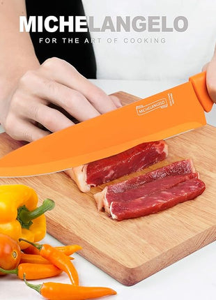 MICHELANGELO Knife Set, Sharp 10-Piece Kitchen Knife Set with Covers, Multicolor Knives, Stainless Steel Knives Set for Kitchen, 5 Rainbow Knives & 5 Sheath Covers