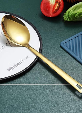 Berglander Gold Cooking Spoon, Stainless Steel Solid Serving Spoon Titanium Gold Plating, Basting Kitchen Spoon For Cooking, Dishwasher Safe, Easy to Clean