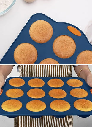 To encounter 31 Pieces Silicone Baking Pans Set, Nonstick Bakeware Sets, Non-Stick Silicone Molds, with Metal Reinforced Frame More Strength, Navy Blue