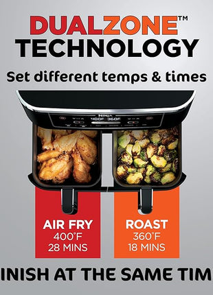 Ninja | Air Fryer | Finish Cooking Multiple Foods at the Same Time | 6-in-1 (Air Fry, Broil, Roast, Keep Warm, Dehydrate, Bake) | Fit up to 8lb Chicken Wings in the two 5 QT Baskets | DZ302