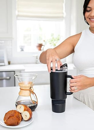 Ello Port 40oz Tumbler with Carry Loop & Integrated Handle, Vacuum Insulated Stainless Steel Reusable Water Bottle, Travel Mug with Leak Proof Lid and Straw, Perfect for Iced Coffee and Tea, Black