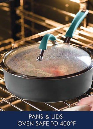 Rachael Ray Cucina Hard Anodized Nonstick Cookware Pots and Pans Set, 12 Piece, Gray with Blue Handles