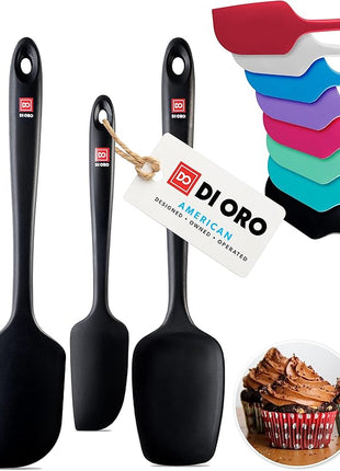 DI ORO Silicone Spatula Set - Rubber Kitchen Spatulas for Baking, Cooking, & Mixing - 600°F Heat-Resistant & BPA Free Silicone Scraper Spatulas for Nonstick Cookware - Dishwasher Safe (3pc, Black)