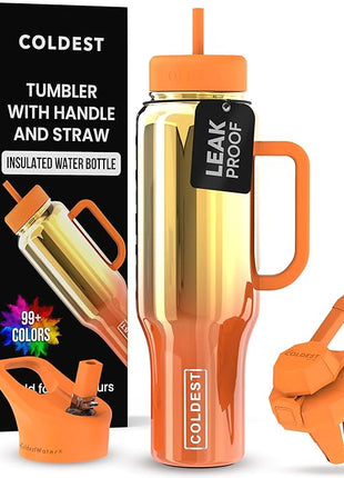 Coldest Tumbler with Handle and Straw - 100% Spill Proof Tumbler with Straw (3 Lids) - Stainless Steel Insulated Leakproof Tumblers for Women & Men - Cup Holder Friendly - 46 oz (Sunset Nova)