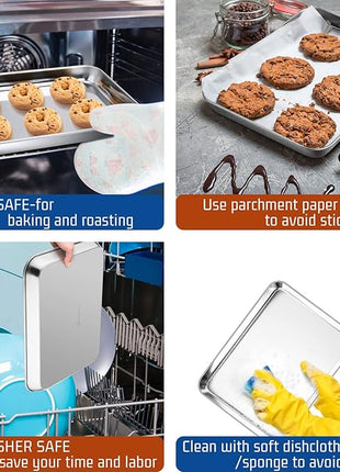 P&P CHEF 9 Inch Baking Cookie Sheet, Oven Pan Tray Stainless Steel Sheet Pan for Kitchen, Oven Bakeware for Multi Uses, Shiny Look & Dishwasher Safe, Healthy & Heavy Duty, 4Pcs