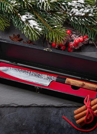 MITSUMOTO SAKARI 8 inch Gyuto Chef Knife, Japanese Hand Forged Kitchen Chef's Knives, 3-Layer 9CR18MOV High Carbon Steel, Rosewood Handle & Sandalwood Box
