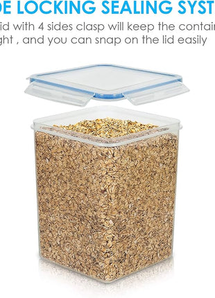 Vtopmart Large Food Storage Containers 5.2L / 175oz, 4 Pieces BPA Free Plastic Airtight Canisters for Flour, Sugar, Baking Supplies, Rice with Lids, 4 Measuring Cups and 24 Labels, Blue