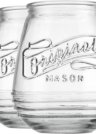 Glaver's Stemless Wine Glasses 21 Oz. Set Of 4 Original Mason Vintage Goblet Beverage Glasses Uses For Your Cocktail Lounge, Whiskey Parties, and Everyday Dinner Table. Dishwasher Safe. (Large)