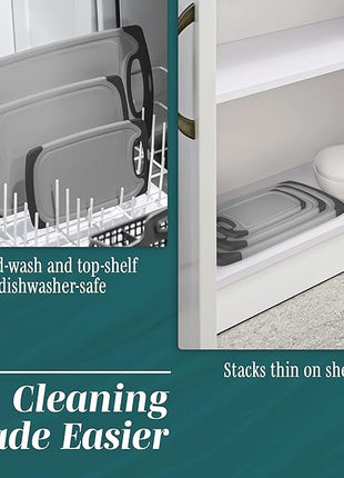 Cutting Boards for Kitchen - BPA-Free Chopping Board - Different Sizes & Non Slip Handles - Reversible, Large Cutting Board Set - Unique Gifts for Cooks Who Have Everything - 3-Pack Gray/Gray