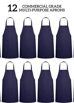 GREEN LIFESTYLE 12 Pack Professional Chef Apron – Grilling Aprons for Men, Waterproof Cooking Apron for BBQ, Work or Restaurant Use, Kitchen Aprons for Women – Navy, No Pockets