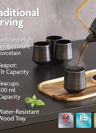 Vianté Luxury Tea Set. Electric Kettle with Infuser for Loose Leaf And Ceramic Serving Set. Teapot and Cup Set with Wooden Tray. Excellent Gift Idea For Tea Lovers.