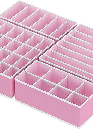 Simple Houseware 4-Pack Drawer Organizer Set - Closet Dividers for Underwear, Socks, Bras, Scarves, Ties - Foldable Non-Woven Storage Boxes, Pink