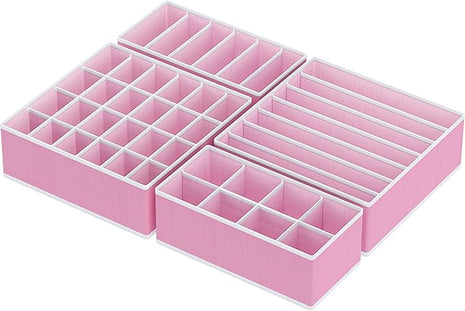 Simple Houseware 4-Pack Drawer Organizer Set - Closet Dividers for Underwear, Socks, Bras, Scarves, Ties - Foldable Non-Woven Storage Boxes, Pink