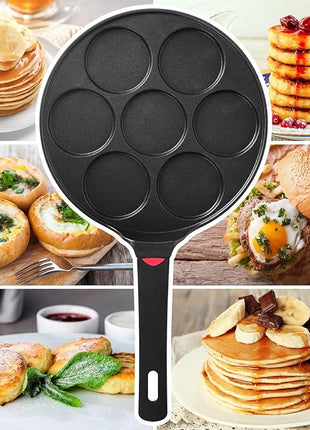 Pancake Pan Maker Nonstick Induction Compatible, 10.5 Inch Mini Non Stick Silver Dollar Grill Blini Griddle Crepe Pan,7 Molds Cake Egg Cooker Skillet for Kids Gifts