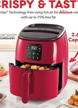 DASH Tasti-Crisp™ Electric Air Fryer Oven, 2.6 Qt., Red – Compact Air Fryer for Healthier Food in Minutes, Ideal for Small Spaces - Auto Shut Off, Digital, 1000-Watt
