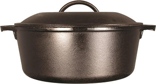 Lodge 7-Quart Cast Iron Dutch Oven – Made in USA, Pre-Seasoned, PFAS-Free & Non-Toxic, Heat-Treated, Induction Compatible, Self-Basting Lid, Durable Multi-Use Cooking Pot for Oven to Table
