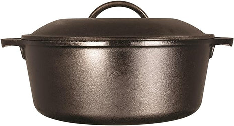Lodge 7-Quart Cast Iron Dutch Oven – Made in USA, Pre-Seasoned, PFAS-Free & Non-Toxic, Heat-Treated, Induction Compatible, Self-Basting Lid, Durable Multi-Use Cooking Pot for Oven to Table
