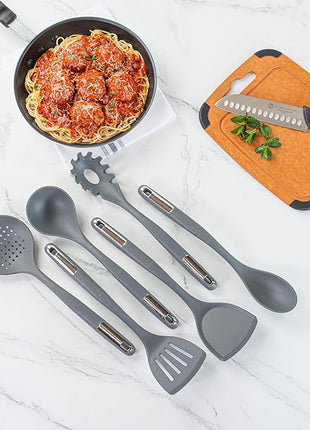 Restaurantware-Met Lux Kitchen Utensil Set, 1 Silicone Utensil Set - Consists 6 Pieces, High-Heat Tolerance, Dark Gray Silicone Kitchen Utensils, For No-Stick Cookware