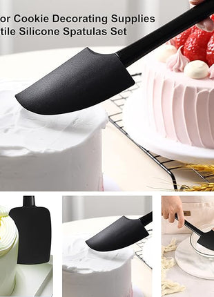 Premium Silicone Spatula Set, JXWING Flexible Heat Resistant Non-slip Handle Baking Cooking Rubber Spatulas, Black