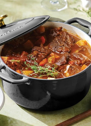 Tramontina Bestow Enameled Cast Iron Dutch Oven Pot with Lid, Round 5.5-quart, Smoke (Gold Knob)