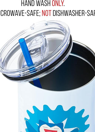 Silver Buffalo Pokémon Stainless Steel Tumbler with Handle Featuring Snorlax, Fits in Standard Cup Holder, 40 Ounces