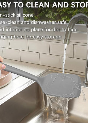 Coukre 2 Pack Silicone Spatula Set, High Heat Resistant, BPA Free Kitchen Spatula, Solid & Slotted Turner for Non-Stick Pans, Sautéing, and Flipping (2, PureGray)