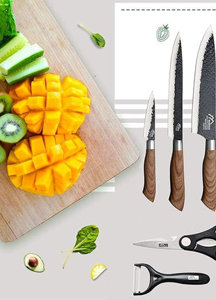 Numola 6 Pieces Black Professional Chef Knife Set, BBQ Meat Knives for Cooking, Forged Kitchen Knife with High Carbon Stainless Steel Cutlery Ergonomic Design Handle with Box for Couples Gift