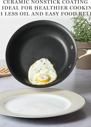 MARTHA STEWART 14 Piece Non-Stick Cookware Combo Set - Black w/Gold Handles