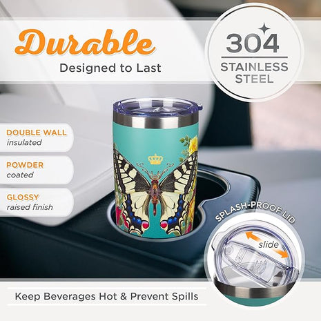 Christian Art Gifts Stainless Steel Double Wall Vacuum Insulated Tumbler 18 oz Butterfly Teal BPA-free Travel Mug with Retractable Lid Inspirational Bible Verse for Women - Hope -Isaiah 40:31