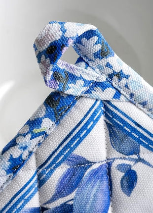 Maison d' Hermine Pot Holders Set 100% Cotton Heat Resistant Potholders 8" x 8" Hot Pads with Loop BBQ, Cooking, Baking, Grilling, Kitchen, Handling Hot Pans Spring/Summer (Pack of 2, Summer Blues)