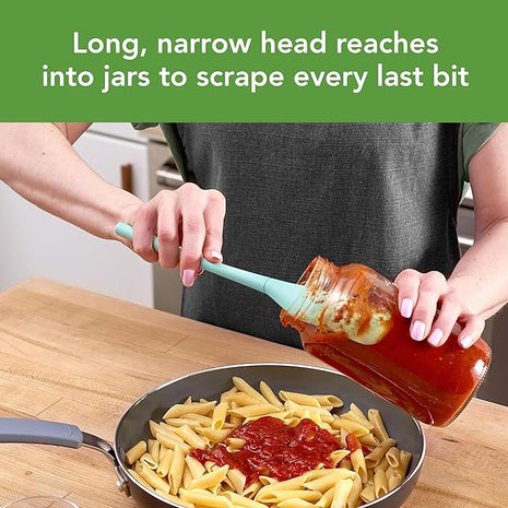 Tovolo Flex-Core Silicone Spatula Jar Scraper - Long-Handled Rubber Spatula with Angled Head for Scooping & Scraping - Heat-Resistant Spatulas for Kitchen Use, Dishwasher Safe & BPA-Free
