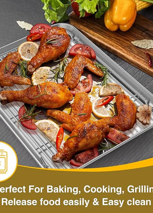 Wildone Baking Sheet with Rack Set (3 Pans + 3 Racks), Stainless Steel Baking Pan Cookie Sheet with Cooling Rack, Non Toxic & Heavy Duty & Easy Clean