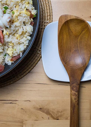 FAAY 13.5” Left-Handed Corner Wooden Spoon – Angled Teak Cooking Utensil for Left-Hand Use, Ergonomic Scraper & Stirring Spoon, Handcrafted Thai Teak, Safe for Nonstick Cookware