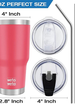 WETOWETO 30 oz Tumbler Stainless Steel Vacuum Insulated Coffee Ice Cup Double Wall Vacuum Coffee Tumbler for Hot and Cold drinks, Suitable for Beach, Travel, Party(Watermelon Red, 1 Pack)