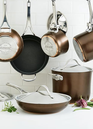 Anolon 83852 Nouvelle Copper Hard Anodized Nonstick Cookware Set / Pots and Pans Set - 11 Piece, Brown