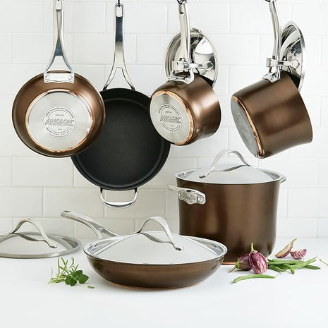 Anolon 83852 Nouvelle Copper Hard Anodized Nonstick Cookware Set / Pots and Pans Set - 11 Piece, Brown