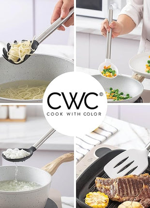 COOK WITH COLOR Silicone Cooking Utensils, Kitchen Utensil Set, Easy to Clean Silicone Kitchen Utensils, Cooking Utensils for Nonstick Cookware, Kitchen Gadgets Set, 5 Pieces, Black/White