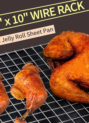 Briout 2PCS Cooling Racks for Cooking and Baking - 15x10 Inches Heavy Duty Stainless Steel Wire Rack for Baking, Grilling, Roasting - Oven & Dishwasher Safe - Fits Jelly Roll Sheet Pan-Silver