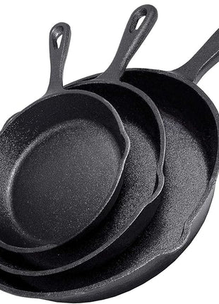 Cast Iron Skillet 3-Piece Set - Heavy-Duty Professional Restaurant Chef Quality Pre-Seasoned Pan Cookware Set - 10", 8", 6" Pans - For Frying, Saute, Cooking, Pizza & More,Black