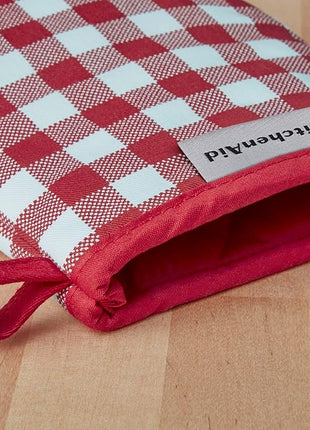 KitchenAid Gingham Cotton Mini Oven Mitt 2-Pack Set, Passion Red, 5.5"x8"