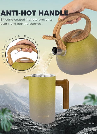 POLIVIAR Tea Kettle, 2.7 Quart Stovetop Tea Kettle, Audible Whistling Teapot with Crackle Finish, Food Grade Stainless Steel for Anti-Rust, Anti Hot Handle, Suitable for All Heat Sources (JX2023-LYG)