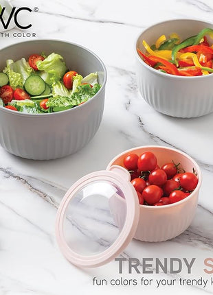 COOK WITH COLOR Prep Bowls with Lids- Wide and Deep Nesting Plastic Small Mixing Bowl Set with Lids, 8 Piece Set - Deep Bowls, Grey/Pink