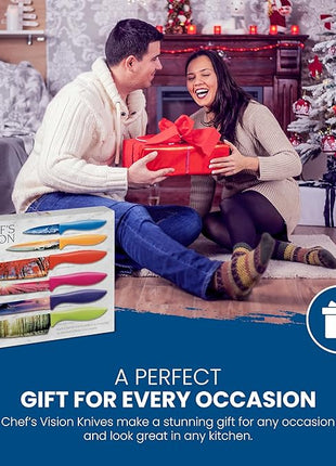 CHEF'S VISION Landscape Knife Set - 6-Piece Stainless Steel Cutting Knives Set for Kitchen with Stunning Nature Scenes - Perfect House Warming Gift for Women or Men - Unique Kitchen Knife Set Gift