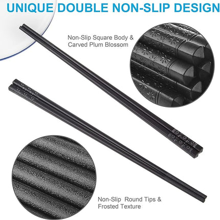 10 Pairs Fiberglass Chopsticks Family Set, ONEHERE Reusable Chinese, Japanese, Korean Chop sticks, Dishwasher Safe, Non-slip, for Sushi, Noodles, Food, Hotpot& Cooking, 9.5 inches, Classic Black
