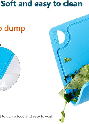 Liflicon Thick Cutting Boards for Kitchen Silicone Chopping Board Set of 2 Mid 12.6'' x 9.1”,Mini 9.1”x7.1” Non-slip Deep Drip Juice Groove Easy Grip Handle,Dishwasher Safe-Blue