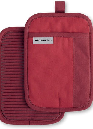 KitchenAid Beacon Two-Tone Non-Slip Pot Holder Set, Passion Red/Bordeaux, 7"x10", 2 Piece