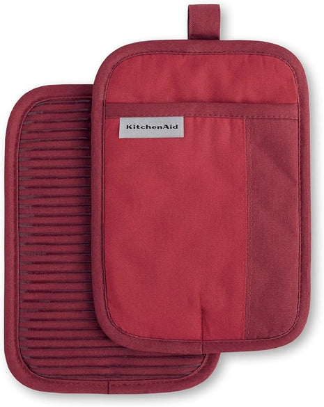 KitchenAid Beacon Two-Tone Non-Slip Pot Holder Set, Passion Red/Bordeaux, 7"x10", 2 Piece